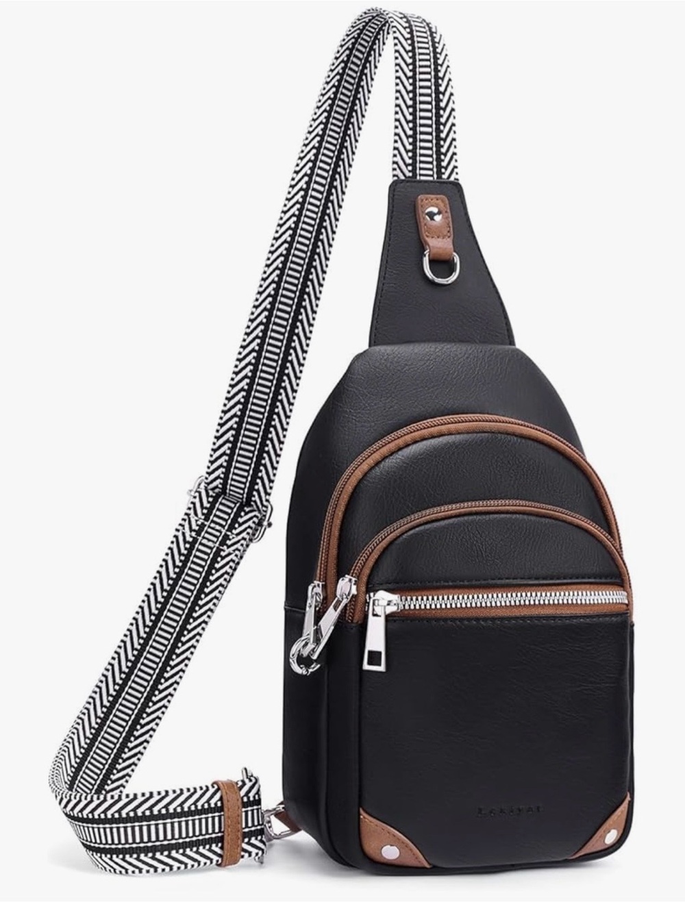 Black Crossbody Sling Bag with Brown Trim